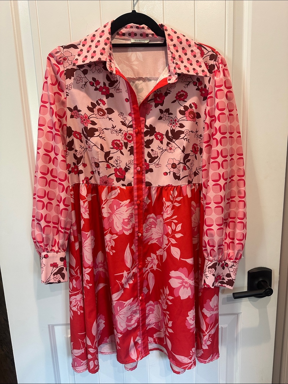 Pink & Red Floral Button-Front Mini Dress